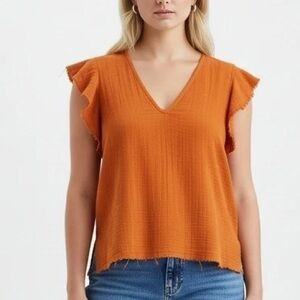Stark X Orange Flutter Sleeve Top